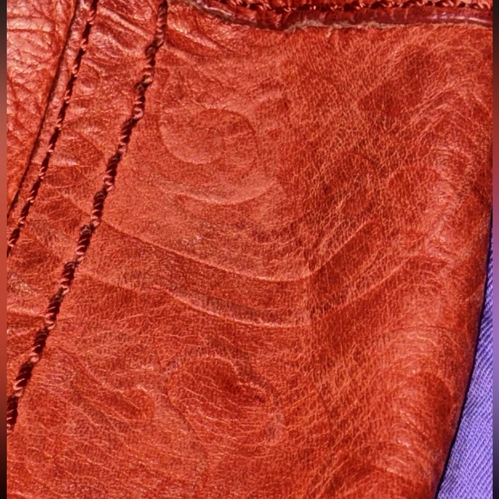 Fossil VTG Talita drawstring Crossbody Hobo bag Tooled Genuine Rust Red Leather - Picture 9 of 9